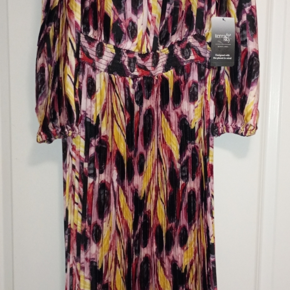Terra & Sky Women's Dress in Pink, Yellow, and Black